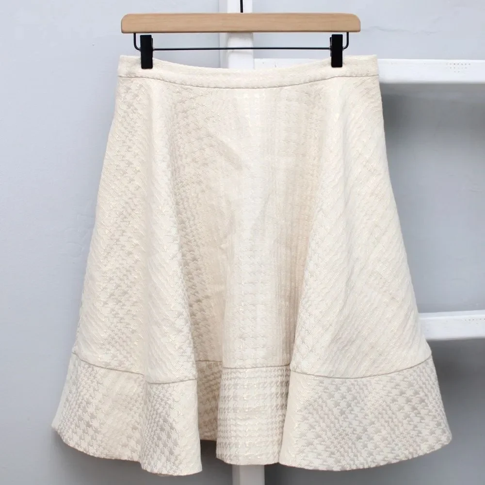 Erin Fetherston Nellie Houndstooth A-Line Cream Metallic Midi Skirt Size 12 - Picture 1 of 7